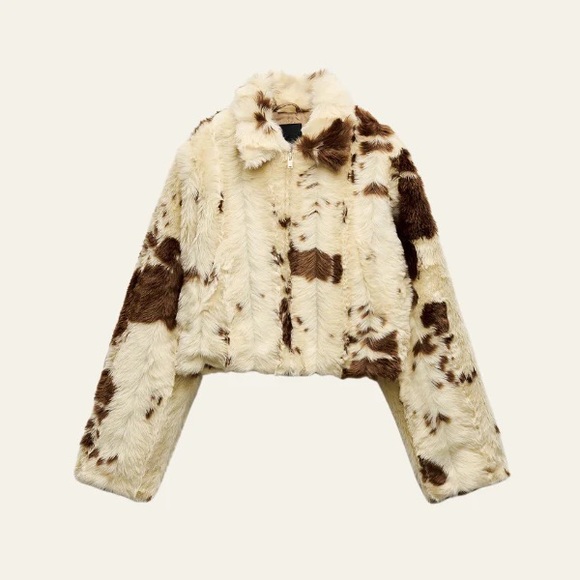 Zara Jackets & Blazers - Zara Cream and Brown Cropped Faux Fur Jacket